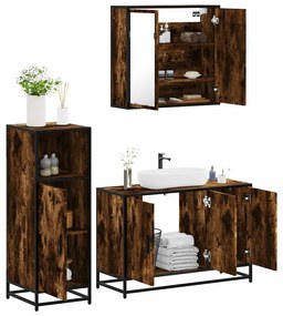 Set Mobili Da Bagno 3 Pz Rovere Fumo İn Legno Multistrato /