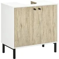 EasyComfort Mobile Bagno Sotto Lavabo a 2 Ante con Ripiano Interno in Truciolato e Acciaio, 60x30x60 cm, Bianco e Rovere