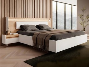 Letto con comodini 160 x 200 cm 2 cassetti con LED Bianco e Naturale - NEDOLI