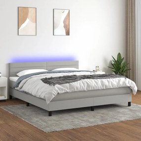 Letto A Molle Materasso E Led Grigio Chiaro 160x200 Cm Tessuto /