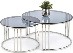 Set di 2 Tavolini da caffè Mercury in vetro fumé/argento