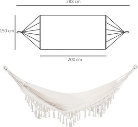 Amaca da Giardino Sospesa 288x150 cm in Tela con Frange Stile Boho Crema...