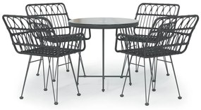 Set da pranzo da giardino 5 pz nero in polyrattan