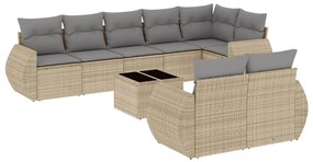 Set divano da giardino 9 pz con cuscini beige in polyrattan