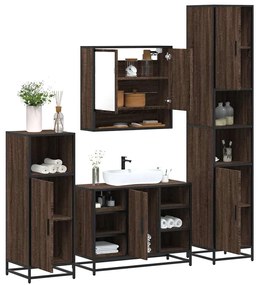 Set Mobili Da Bagno 4 Pz Rovere Marrone İn Legno Multistrato /