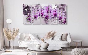 Quadri 5 pezzi – Fiori viola su sfondo astratto