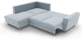 Divano angolare azzurro allungabile e con contenitore (con penisola a sinistra/a L) con rivestimento in velluto Kyoto – Cosmopolitan Design