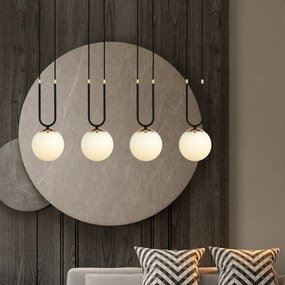 Lampadario a Sospensione in Acciaio e Vetro GLAM 4 Nero 4xE14 Colore del corpo Nero e Oro