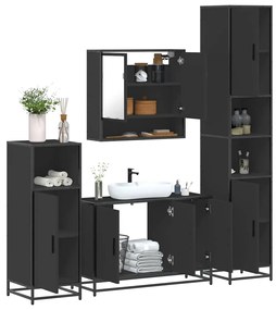 Set Mobili Da Bagno 4 Pz Nero İn Legno Multistrato /