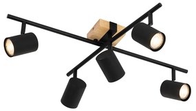 Plafoniera nera con legno 5 luci regolabili rettangolare - Jeana