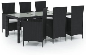 Set mobili da giardino 7 pz con cuscini in polyrattan nero