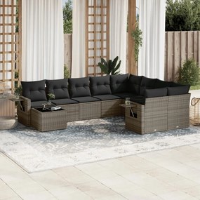 Set Divano da Giardino 10 pz con Cuscini Grigio in Polyrattan