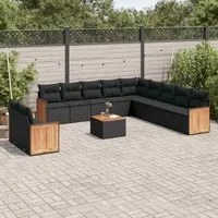 Set Divani da Giardino 12 pz con Cuscini Nero in Polyrattan 3227812