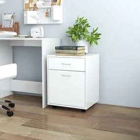 Mobiletto Con Ruote Bianco Lucido 45x38x54cm Legno Multistrato /