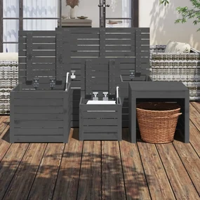 Set cassette da giardino 4 pz grigio in legno massello di pino