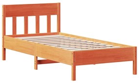 Giroletto con testiera marrone cera 75x190 cm massello pino