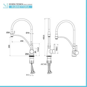 Rubinetto miscelatore in ottone cromo con canna alta in silicone