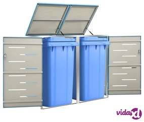 vidaXL Copri Bidoni Pattumiera Doppia 138x77,5x112,5 cm Acciaio Inox