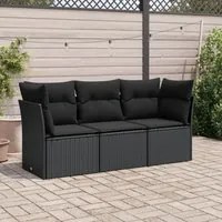 Set Divani da Giardino 3 pz con Cuscini in Polyrattan Nero 3249044