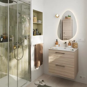 Mobile bagno a terra con lavabo L 60 x H 57,7 x P 45 cm rovere chiaro truciolare 2 cassetti | Remix