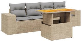 Set divano da giardino 5 pz con cuscini beige in polyrattan