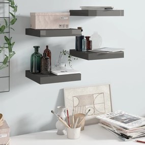 Scaffali a parete 4 pz grigio lucido 23x23,5x3,8 cm in mdf