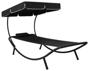 Lettino Prendisole Per Esterno Con Tettuccio E Cuscino Nero /