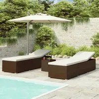 Lettini Prendisole con Tavolino 3 pz in Polyrattan Marrone 3057663