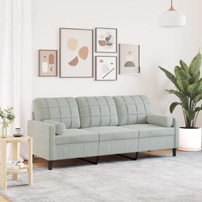 Divano A 3 Posti Con Cuscini Grigio Chiaro 180 Cm İn Velluto /