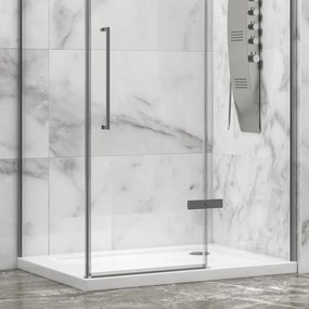 Kamalu - Cabina doccia 80x100 telaio acciaio spazzolato porta battente laterale fisso 80cm| KT1000SAS