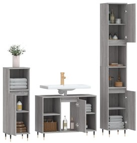 Set mobili da bagno 3 pz grigio sonoma in legno multistrato