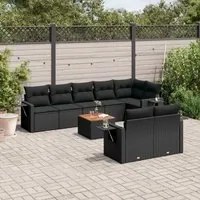 Set Divani da Giardino 9 pz con Cuscini Nero in Polyrattan 3256979