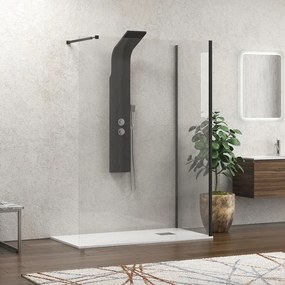 Kamalu - Doccia walk in 80x100 angolare con profilo nero | KW4000B