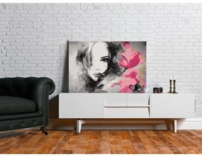 Quadro fai da te Ritratto in bianco e nero con fiore rosa