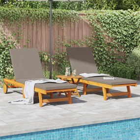 Sdraio con ruote  2 pcs con tavolo e cuscino in legno di acacia massello