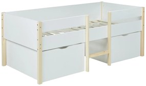 SALDI -  Letto mezza altezza 2 cassetti 90 x 190 cm Bianco e rovere - SISSY