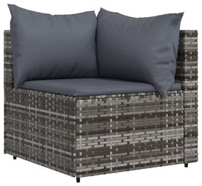 Set divani da giardino 4 pz con cuscini in polyrattan grigio