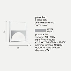 Lampada plafoniera a LED 40W 50x50cm ART- moderno sistema CCT