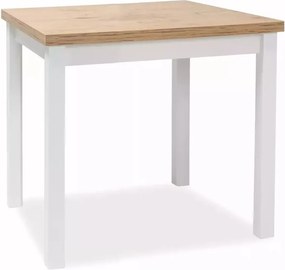 Tavolo Adam in MDF bianco opaco e piano laminato effetto rovere Lancelot – 80x80 cm