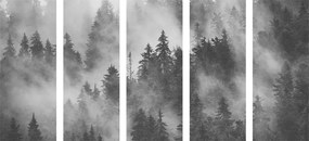 Quadri 5 pezzi – Montagne nella nebbia in bianco e nero