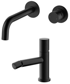 Set miscelatori lavabo a muro e bidet nero opaco senza leva Gemini