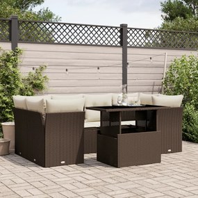 Set divani da giardino 7 pz con cuscini marrone in polyrattan