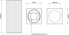 Plafoniera Quadrata 70x70mm h140mm GU10 in Gesso Rigato