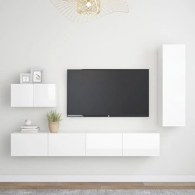 Set di mobili porta tv 4 pz bianco lucido in legno multistrato