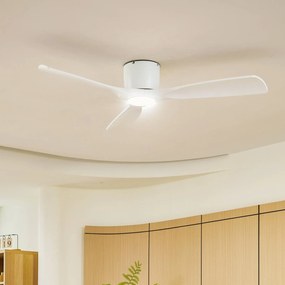 Ventilatore da soffitto LED Lucande Smart Moneno, bianco, DC, Tuya Moneno Lucande, dimmerabile, Bianco / Opale, Soggiorno / Sala da pranzo, Metallo, Moderno