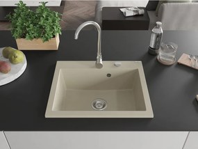 Mexen Elix lavello in granito a 1 vasca 600 x 500 mm, beige, sifone cromato - 6525601005-69