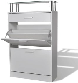 Scarpiera Con Cassetto E Mensola Vetro Sopra İn Legno Bianco /