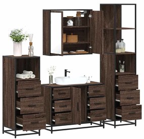 Set Mobili Da Bagno 4 Pz Rovere Marrone İn Legno Multistrato /