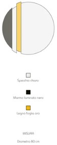 Specchio moderno 80 cm con decori foglia oro e effetto marmo nero - KEVIN