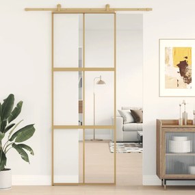 Porta Scorrevole Dorata 76x205 Vetro Trasparente Esg Alluminio /